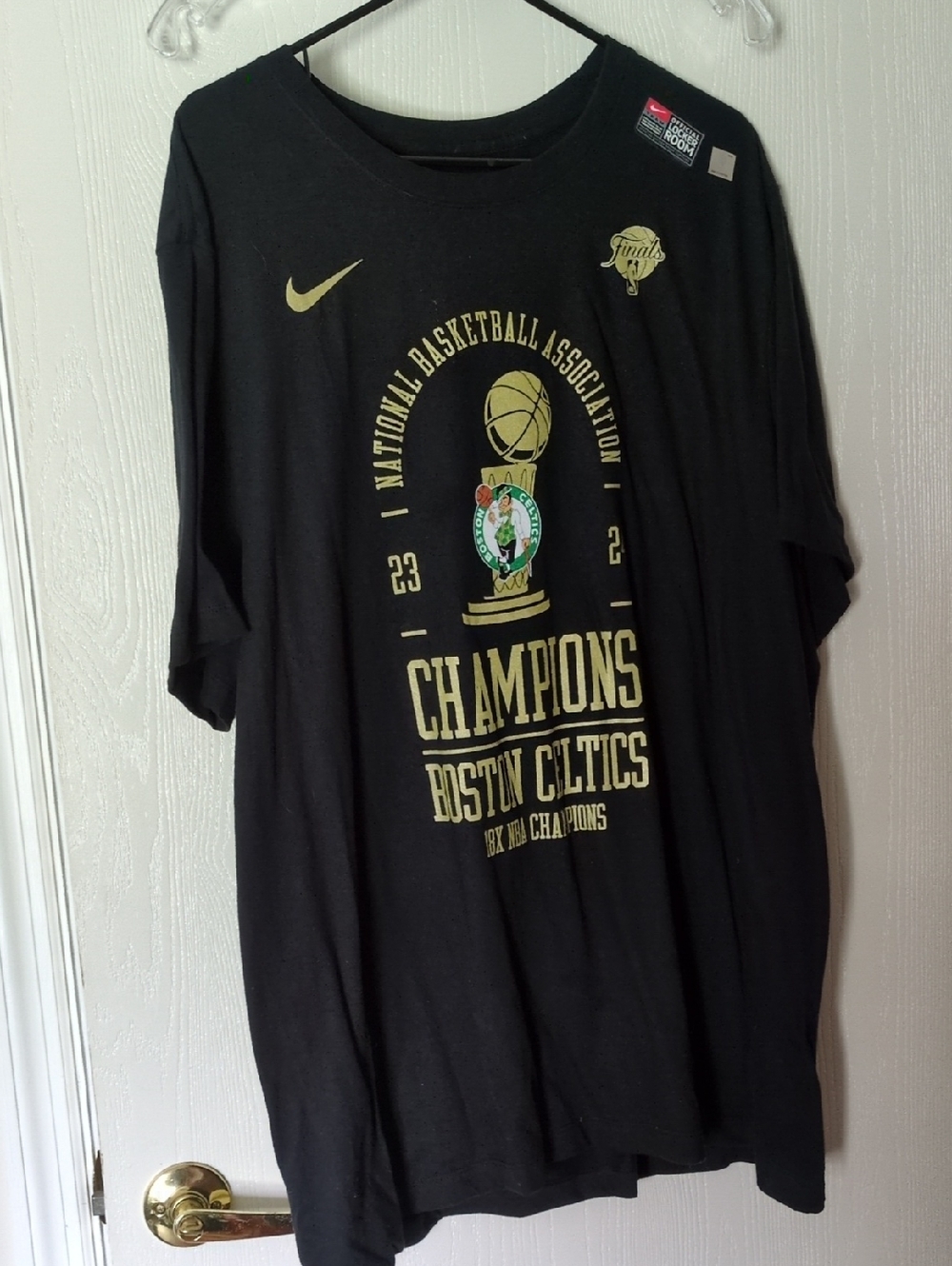 Nike Black Short Sleeve Champions Tee with Gold and Green Boston Crest
